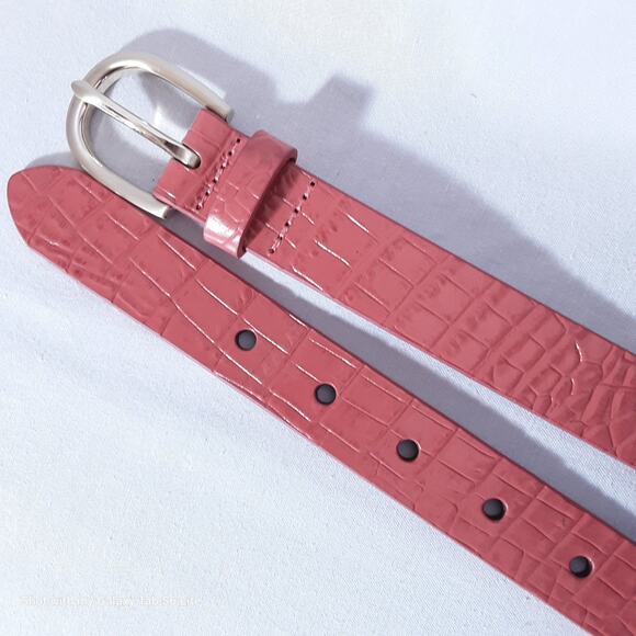 Lands End Womens Leather Belt XSmall Coral Colored Reptile Print - Picture 6 of 13